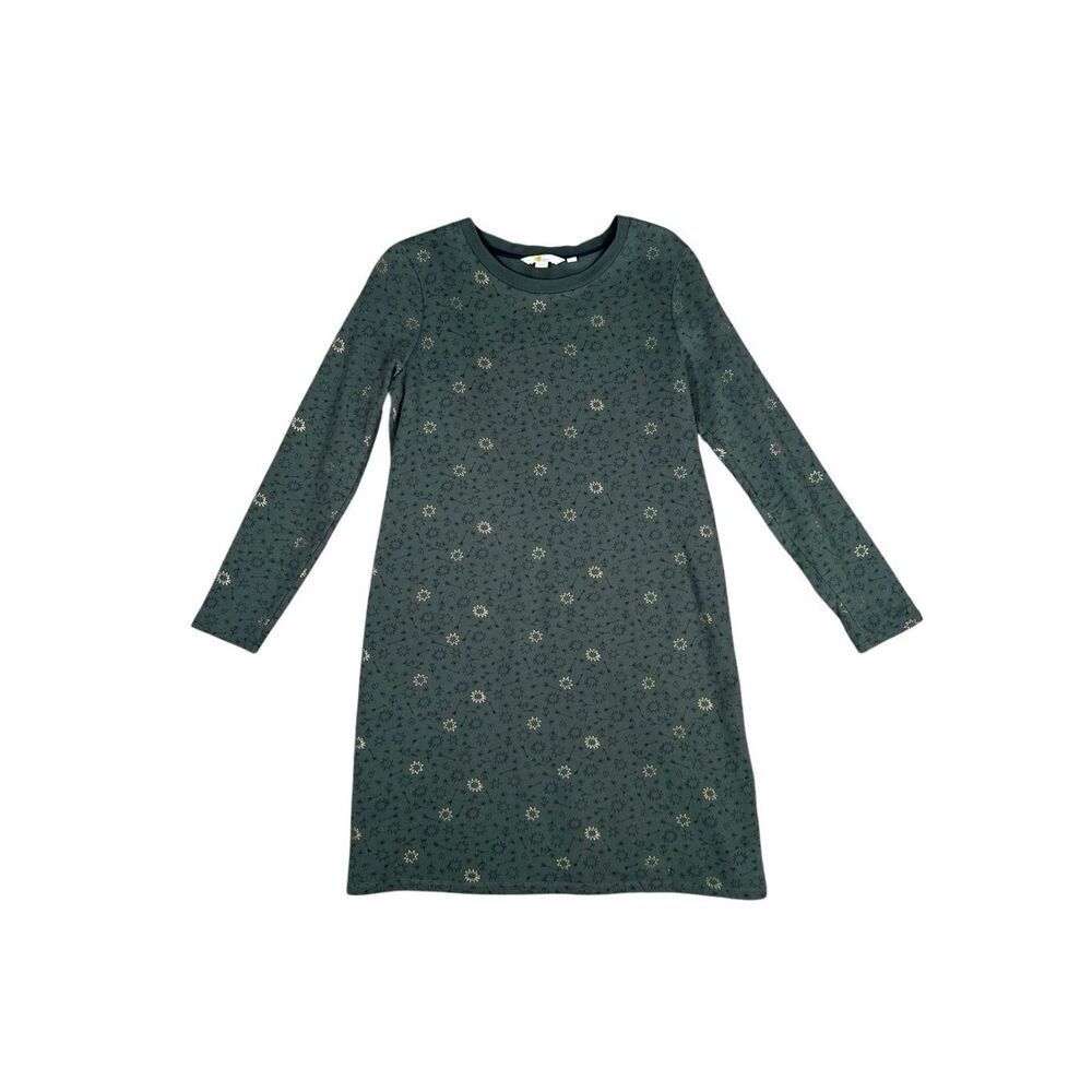 Boden Hannah Sweatshirt Dress 6r Green/Gold  Sun Stars Arrow Print Long Sleeve